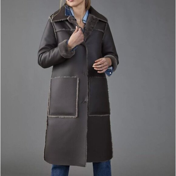 NWT Anthropologie Kerry Reversible Faux Fur Coat Brown Size L - Picture 1 of 6